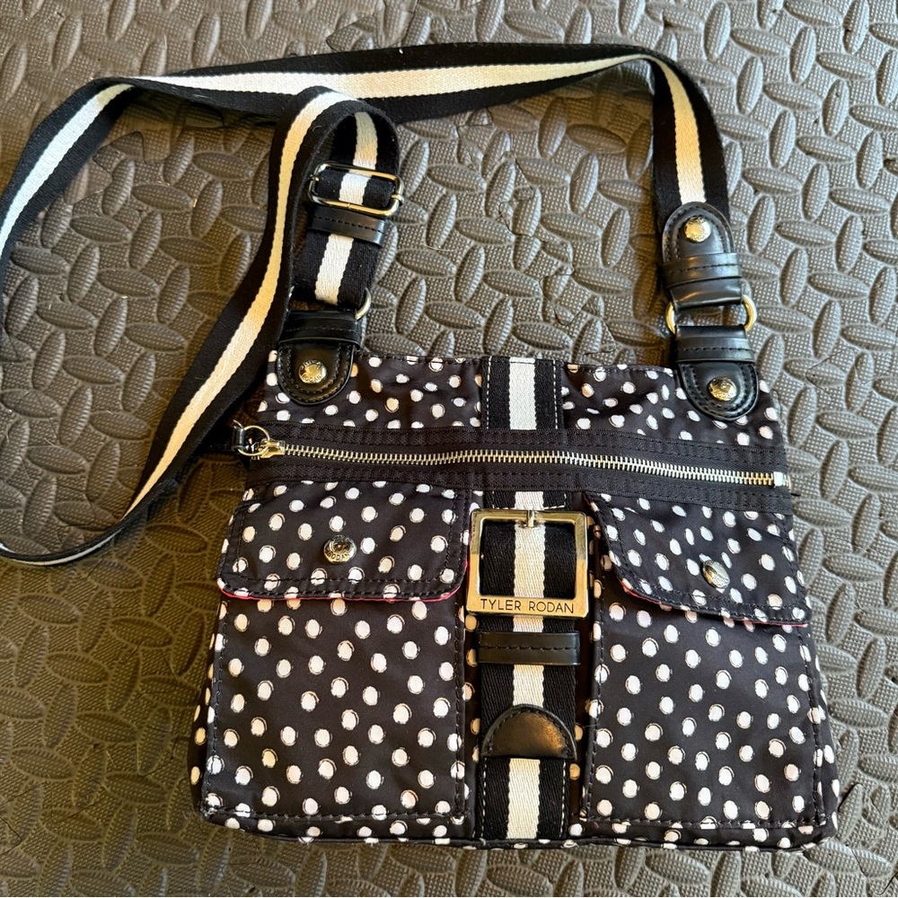 Tyler Rodan Black and White Crossbody Bag with Polka Dots
